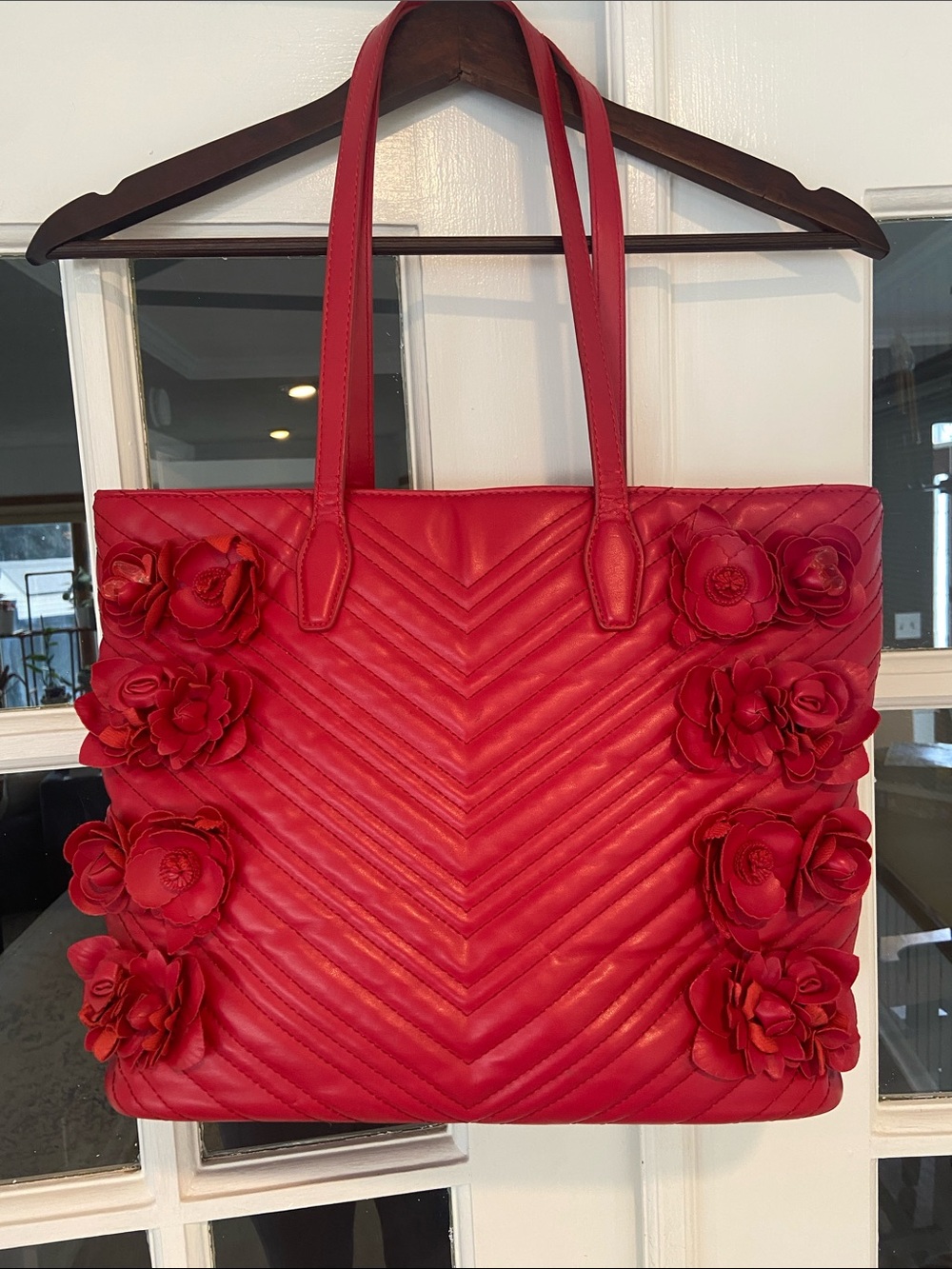 Betsey Johnson Red Quilted What in Carnation Floral Tote